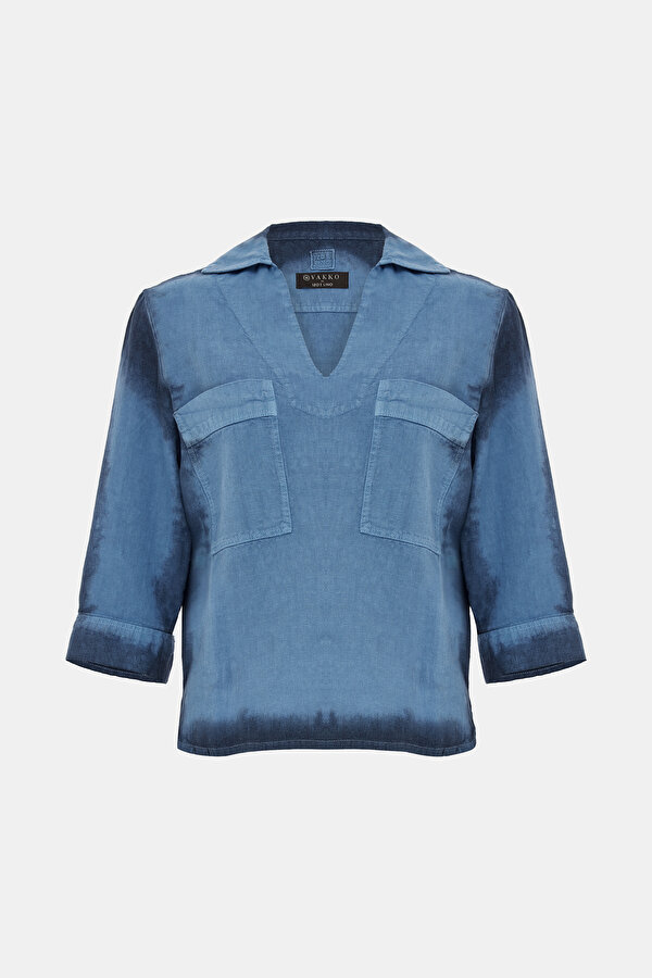 NAVY BLUE V NECK 3/4 SLEEVES BLOUSE 7