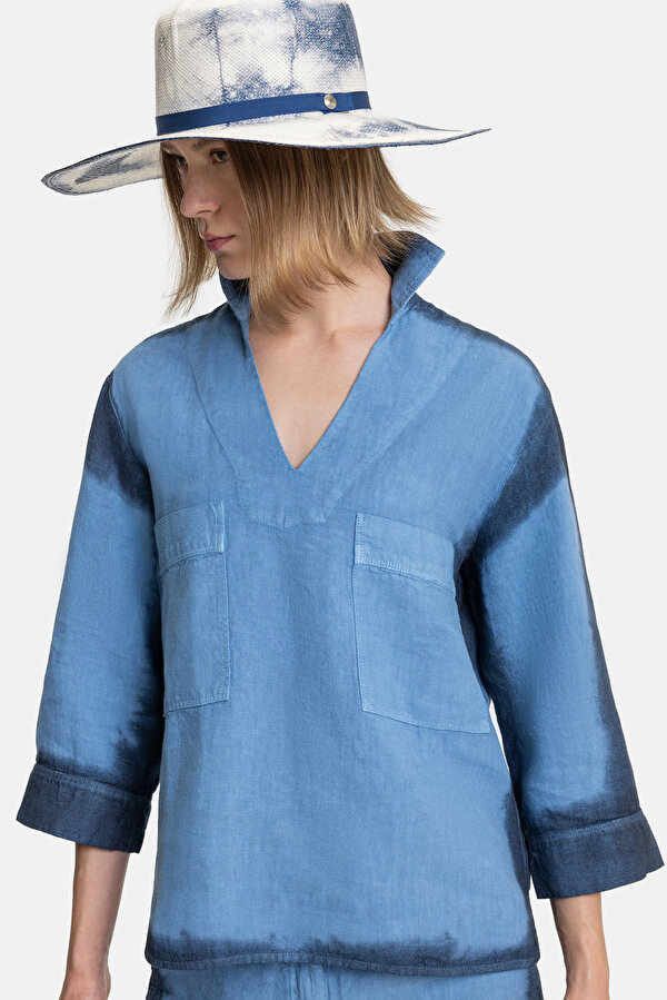 NAVY BLUE V NECK 3/4 SLEEVES BLOUSE 6
