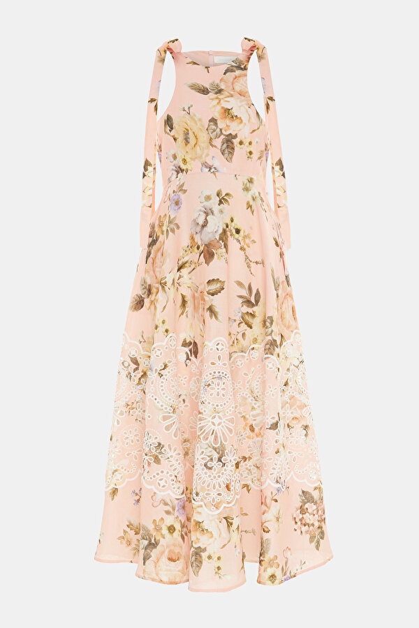 MULTİCOLOR FLORAL PATTERN MİDİ DRESS