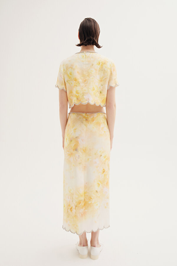 CREAM DESİGN FİLLED LİNEN SKIRT 2