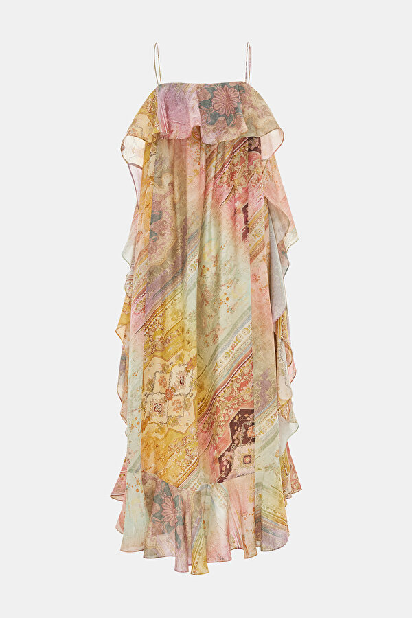 MULTİCOLOR FLORAL PATTERN MİDİ DRESS