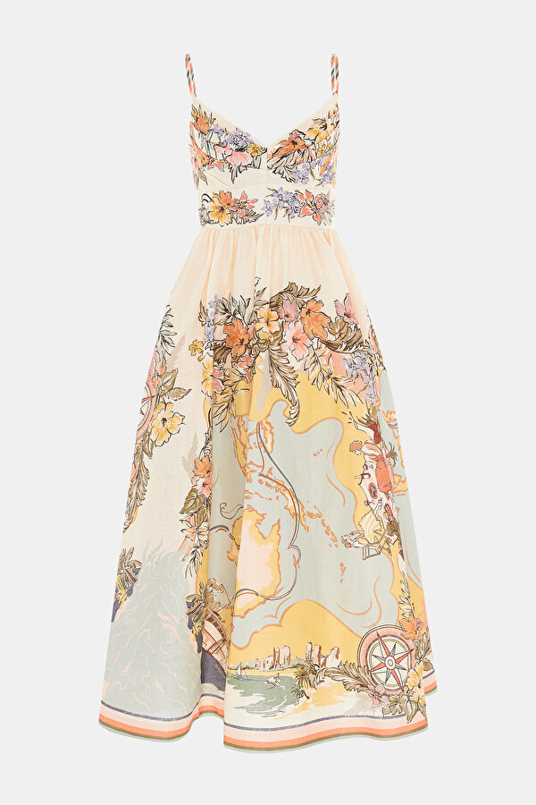 MULTİCOLOR FLORAL PATTERN MİDİ DRESS
