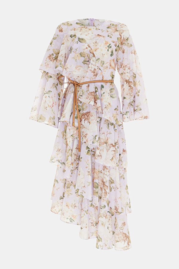 MULTİCOLOR FLORAL PATTERN MİDİ DRESS