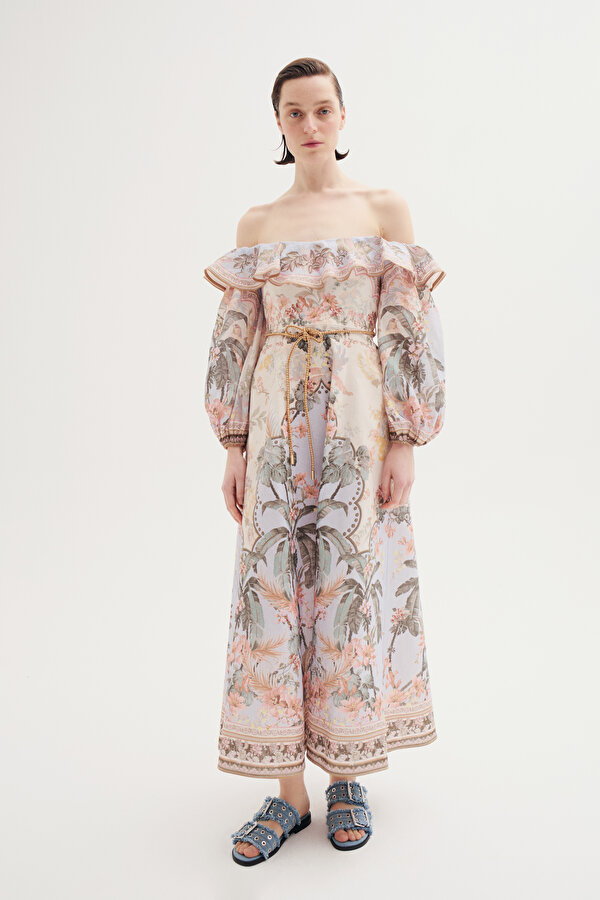 MULTİCOLOR FLORAL PATTERN MİDİ DRESS