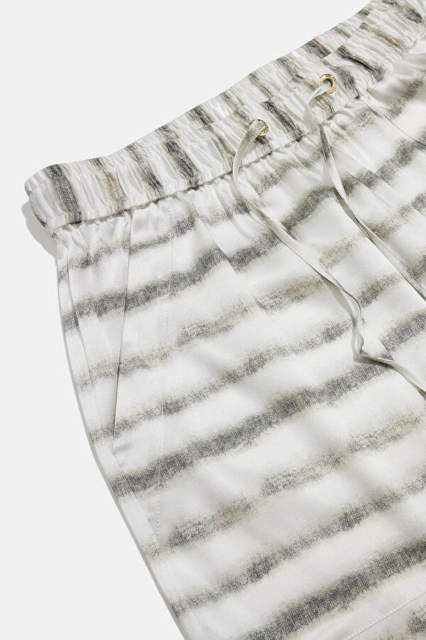 KHAKI STRIPED PATTERNED WIDE LEG TROUSERS 7