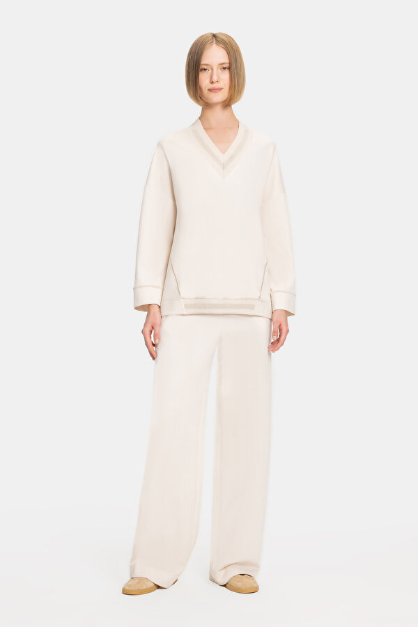 BEIGE WIDE LEG SPORTS TROUSERS