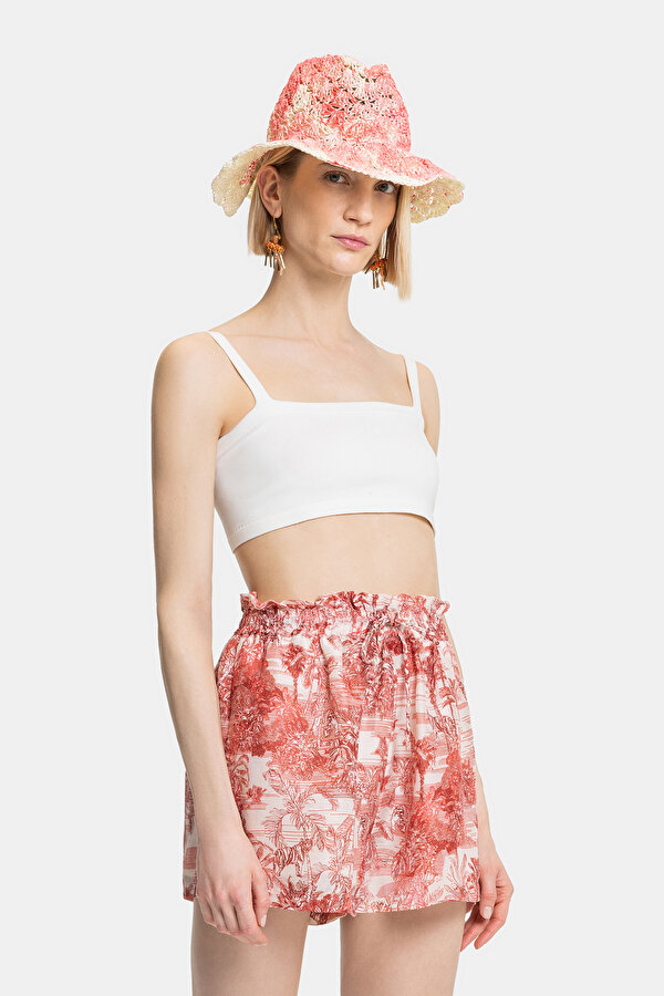 WHITE DESIGN FILLED LINEN SHORTS 2
