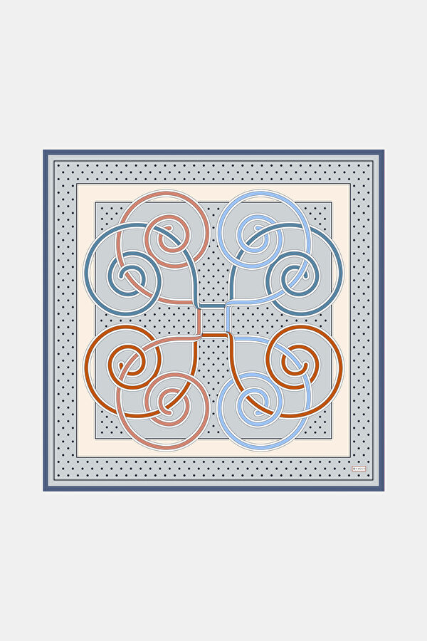 GÜMÜŞ GEOMETRİK DESENLİ TWİLL EŞARP
