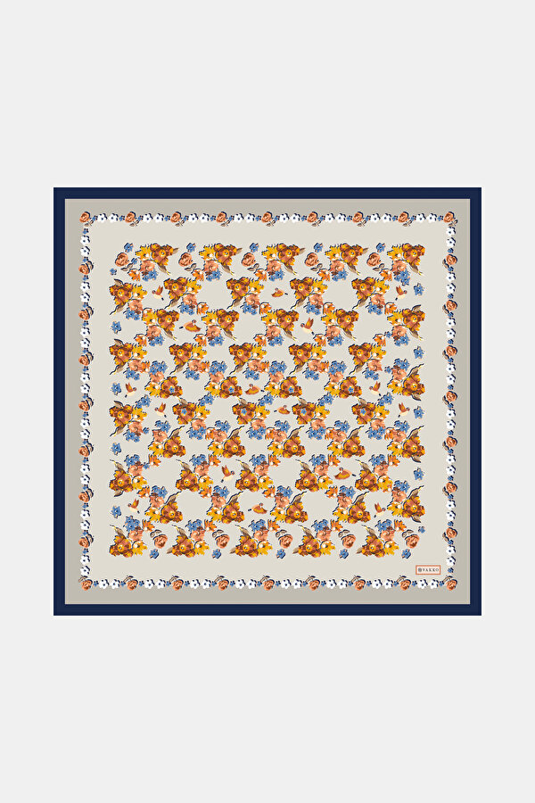 ORANGE FLORAL PATTERN TWILL BANDANA