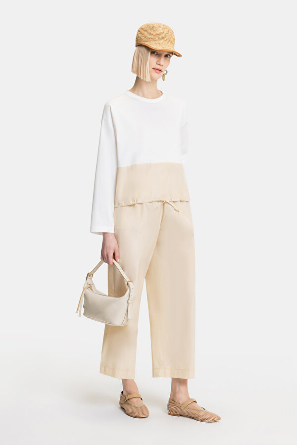ECRU WIDE LEG TROUSERS