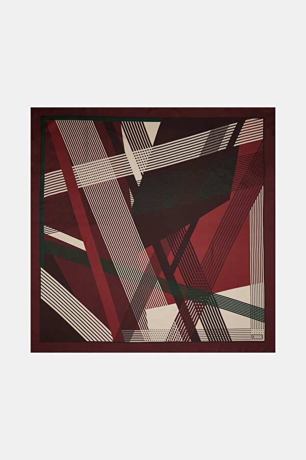 BORDO GEOMETRİK DESENLİ TWILL EŞARP
