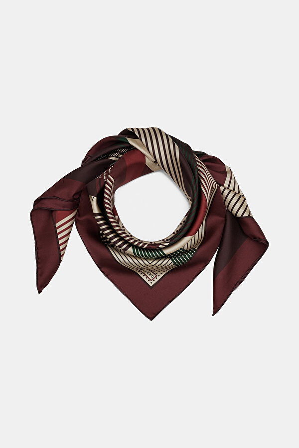 BORDO GEOMETRİK DESENLİ TWILL EŞARP 2