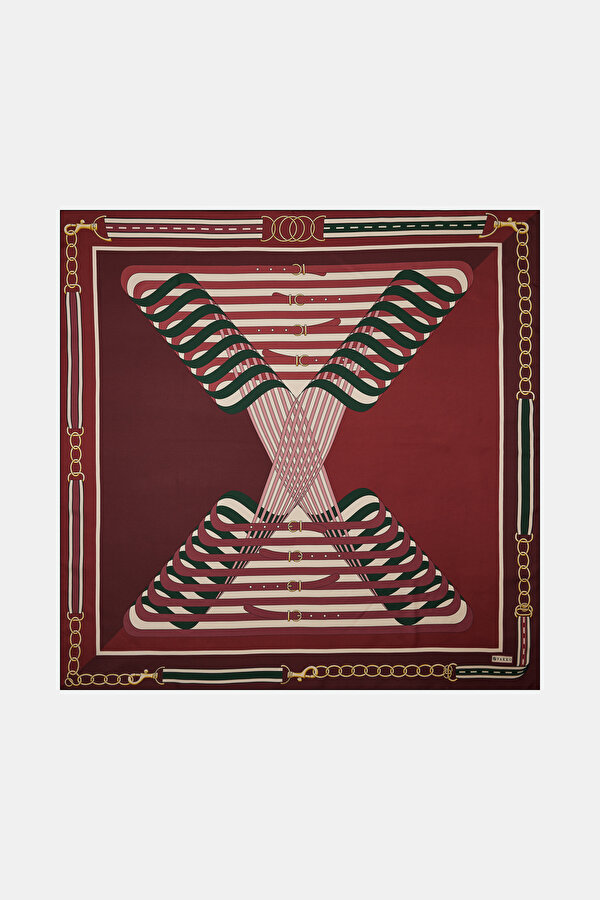 BORDO GEOMETRİK DESENLİ TWILL EŞARP