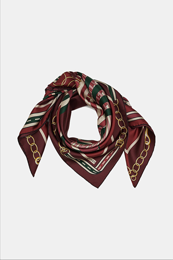BORDO GEOMETRİK DESENLİ TWILL EŞARP 2