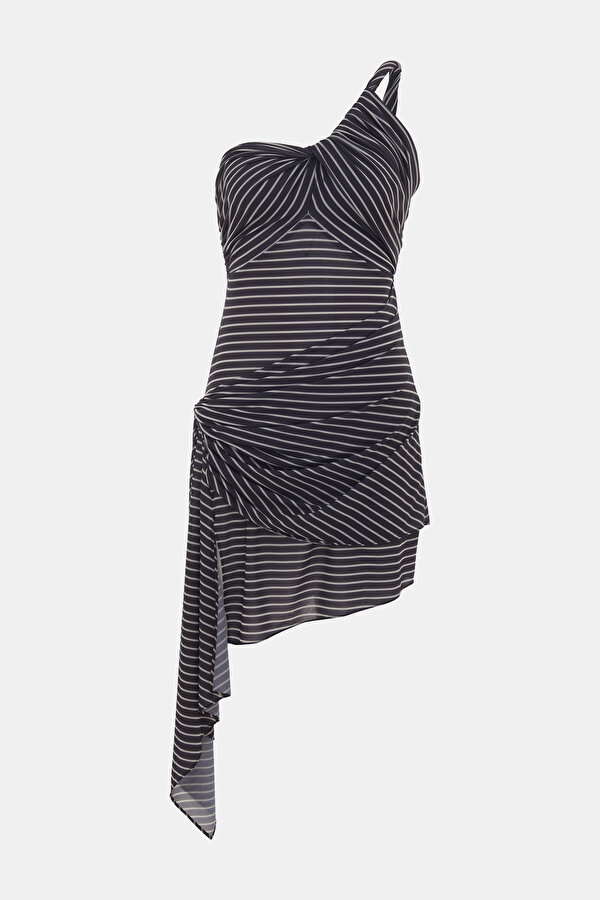 ECRU STRIPED PATTERNED MINI DRESS