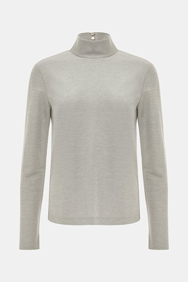 GREY UPRIGHT COLLAR LONG SLEEVE TSHIRT