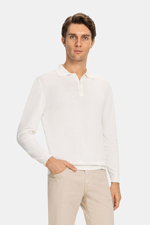ECRU POLO NECK LONG SLEEVE TSHIRT