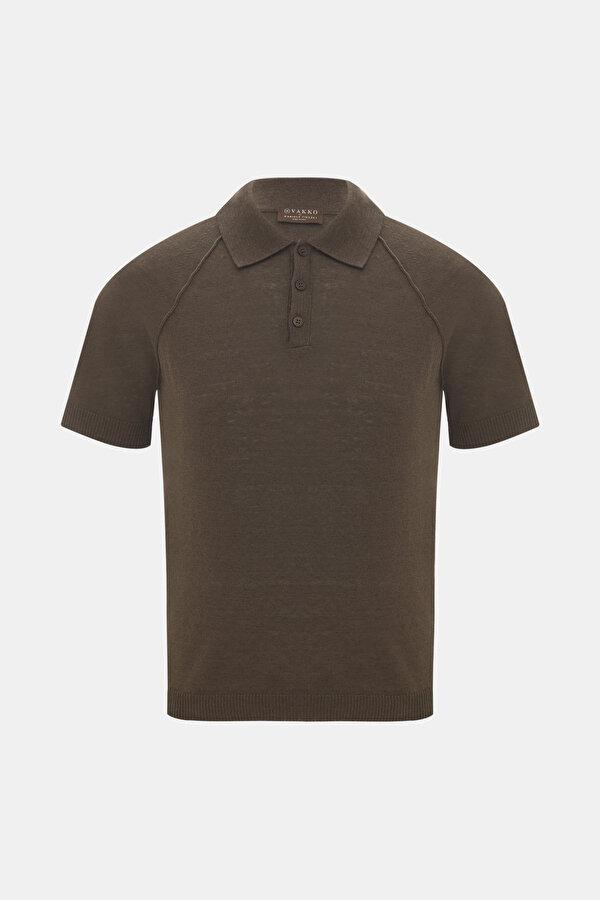 BROWN POLO NECK SHORT SLEEVE TSHIRT
