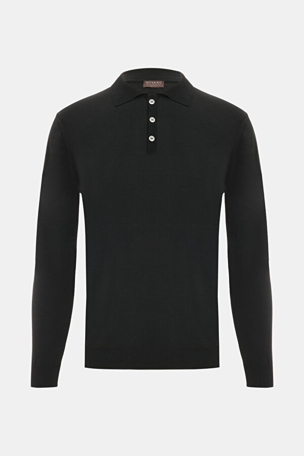 BLACK POLO NECK LONG SLEEVE TSHIRT
