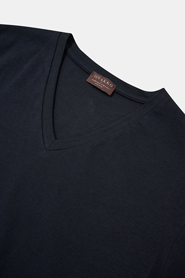 LACİVERT V YAKA KISA KOLLU T-SHIRT 7