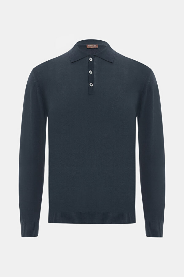 NAVY BLUE POLO NECK LONG SLEEVE TSHIRT