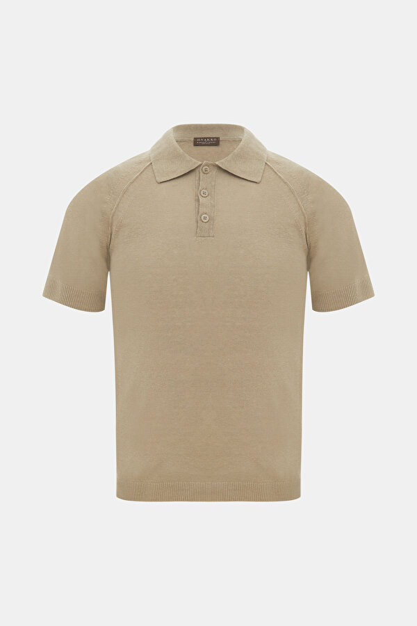 BEJ POLO YAKA KISA KOLLU T-SHİRT