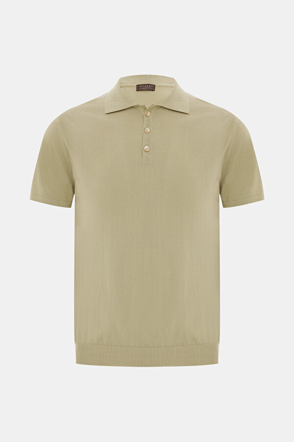 BEIGE POLO NECK SHORT SLEEVE TSHIRT