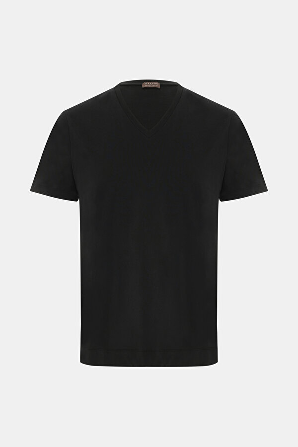 SİYAH V YAKA KISA KOLLU T-SHIRT