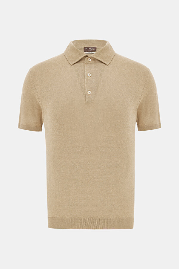 BEJ POLO YAKA KISA KOLLU T-SHIRT