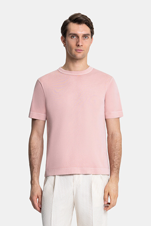 PEMBE O YAKA KISA KOLLU T-SHIRT