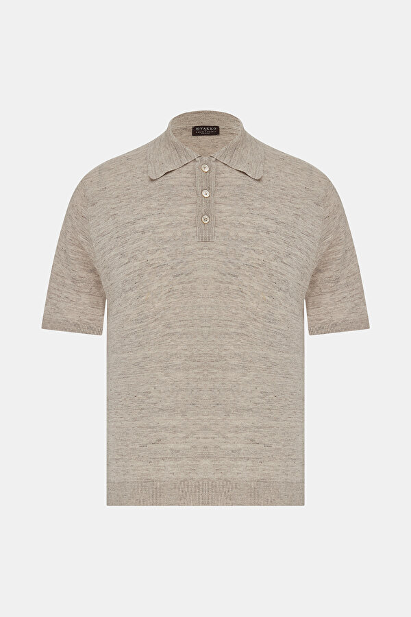 BEJ POLO YAKA KISA KOLLU T-SHIRT