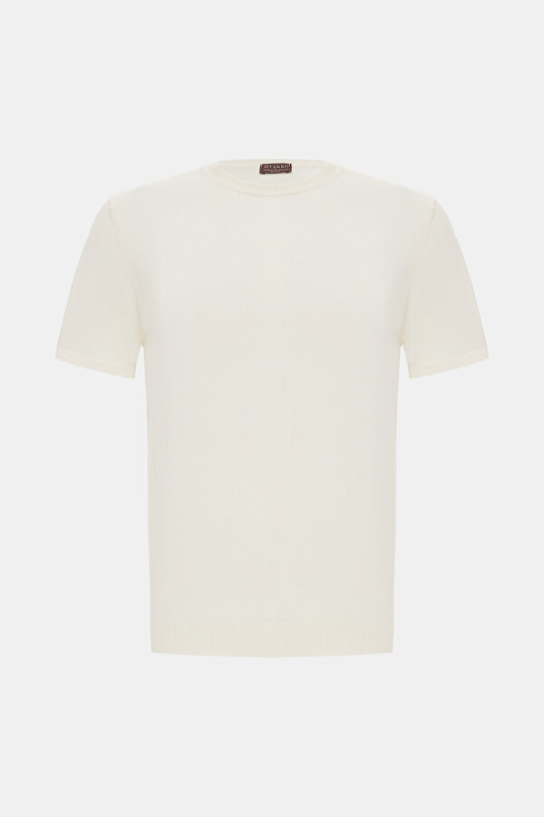 EKRU O YAKA KISA KOLLU T-SHIRT