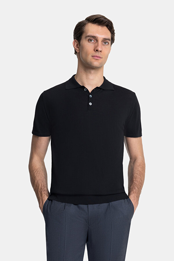 BLACK POLO NECK SHORT SLEEVE TSHIRT