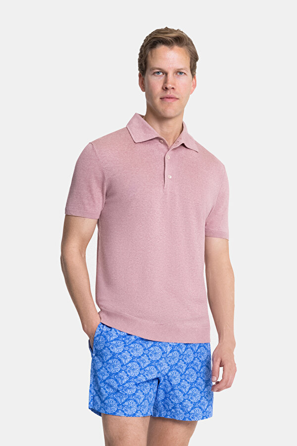 GÜL KURUSU POLO YAKA KISA KOLLU T-SHIRT