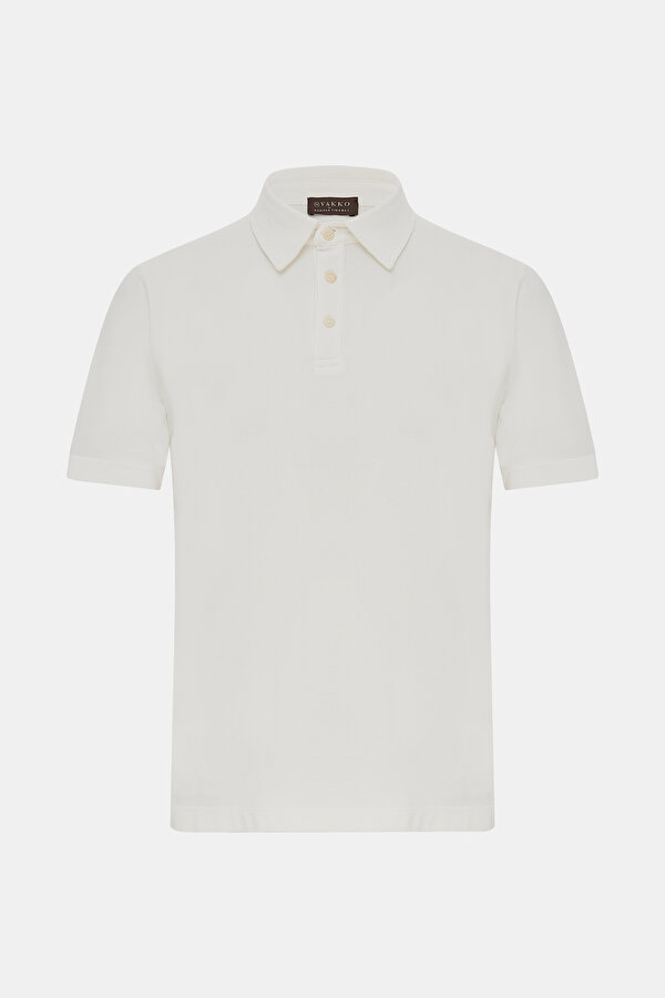 BEYAZ POLO YAKA KISA KOLLU T-SHIRT