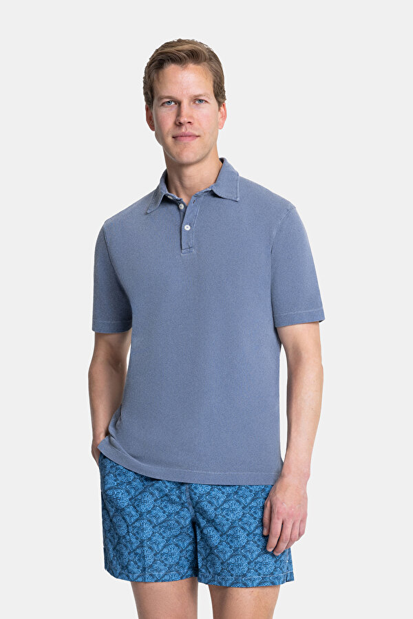 NAVY BLUE POLO NECK SHORT SLEEVE TSHIRT