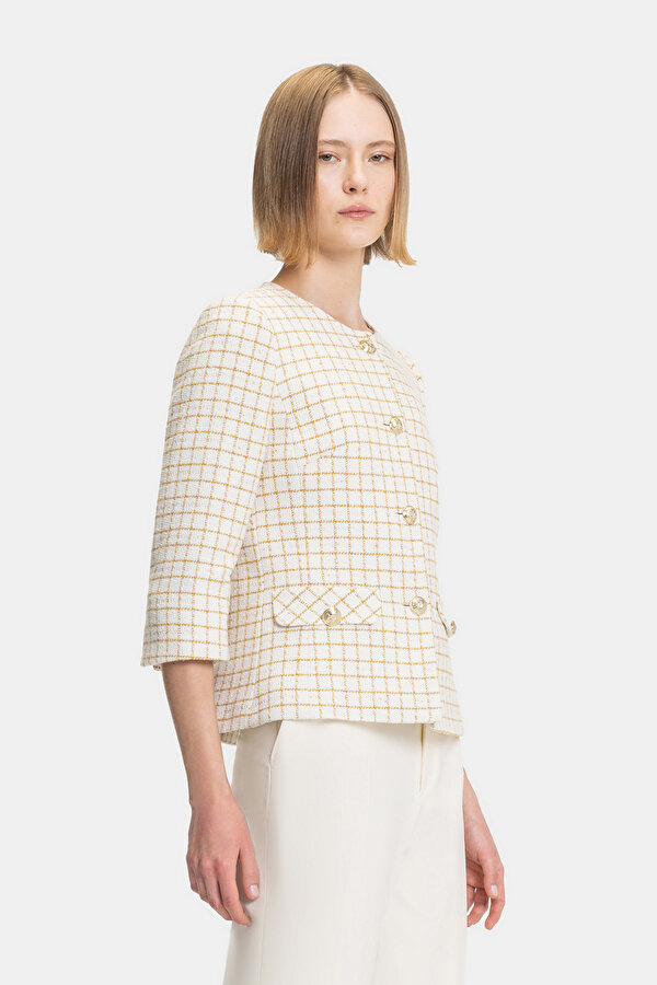 MUSTARD BASIC / ROUND NECKLINE JACKET