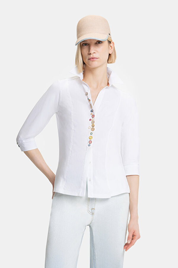 WHITE 3/4 SLEEVES SHIRT
