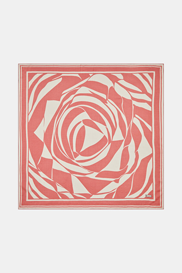 PEMBE GEOMETRİK DESENLİ VUAL İPEK EŞARP