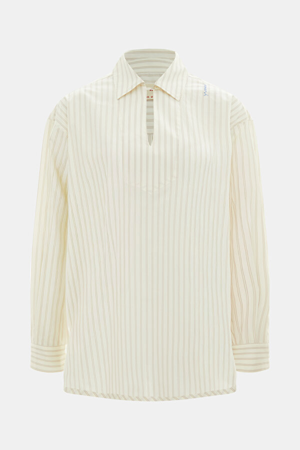 CREAM STRIPED PATTERNED LONG SLEEVE BLOUSE
