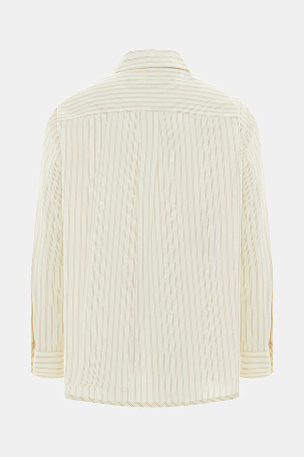 CREAM STRIPED PATTERNED LONG SLEEVE BLOUSE 2
