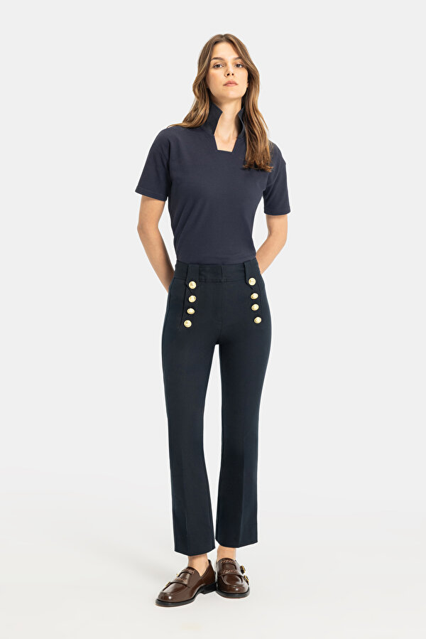 NAVY BLUE STRAİGHT CUT TROUSERS