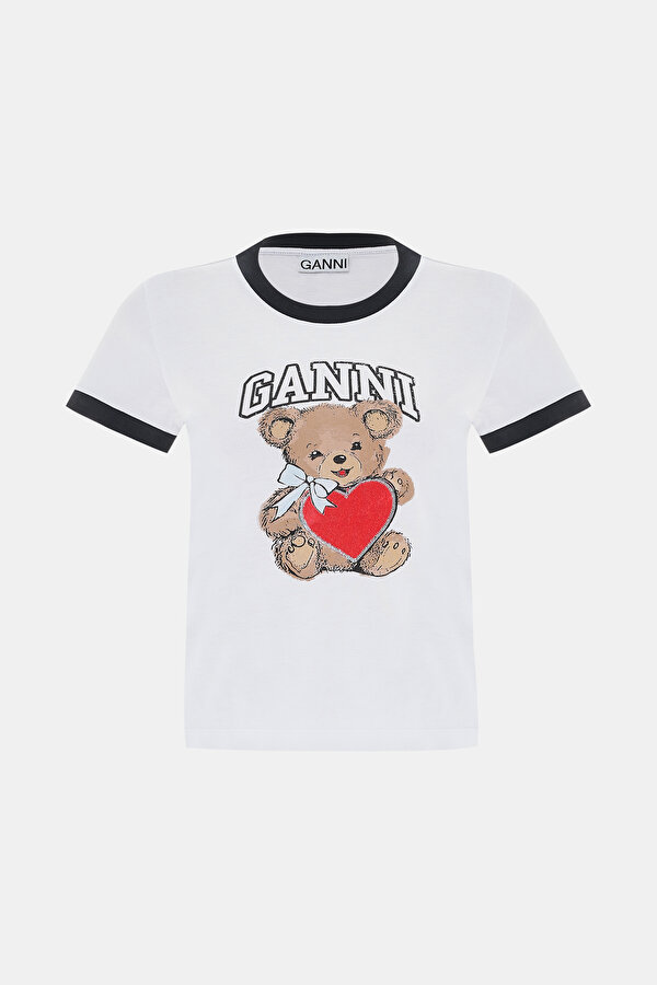 DAR KALIP BEYAZ O YAKA BASKILI T-SHIRT