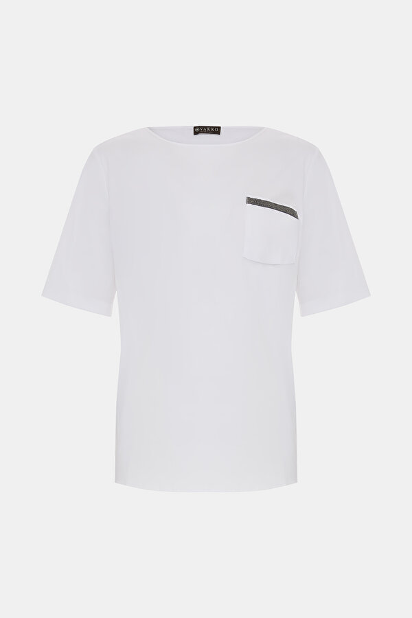 WHITE BASIC / ROUND NECKLINE SHORT SLEEVE BLOUSE
