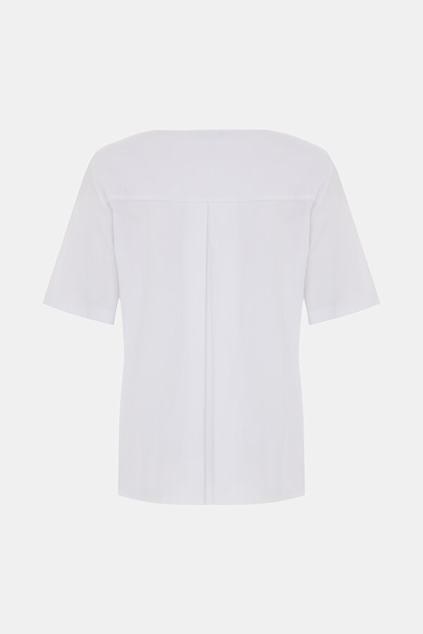 WHITE BASIC / ROUND NECKLINE SHORT SLEEVE BLOUSE 2