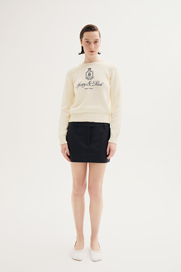 BLACK STRIPED PATTERNED WOOL SKIRT
