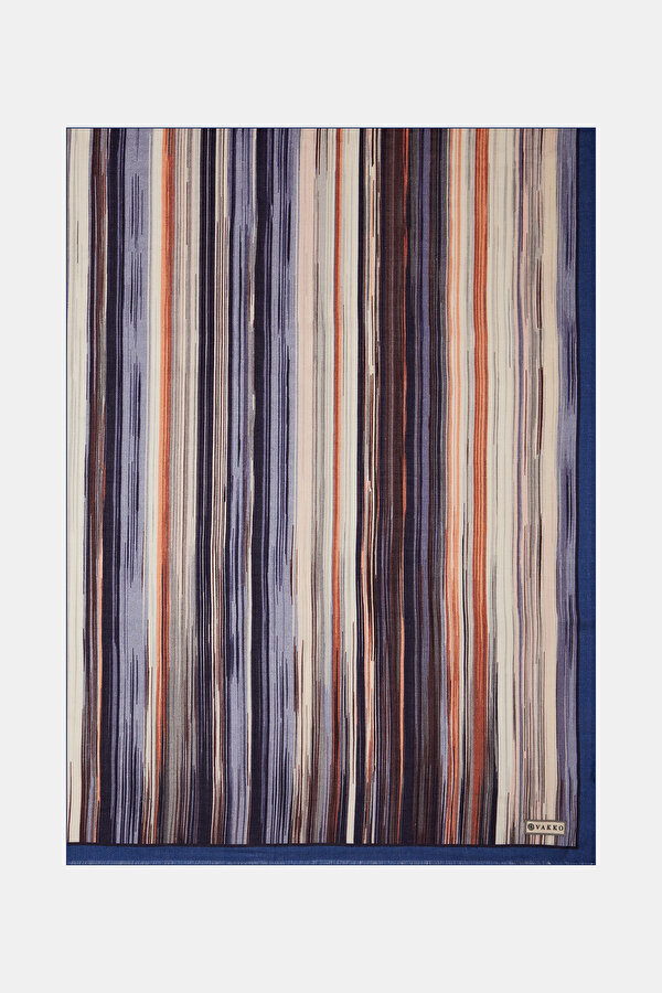 NAVY BLUE GEOMETRIC DESIGN VOILE SILK SHAWL