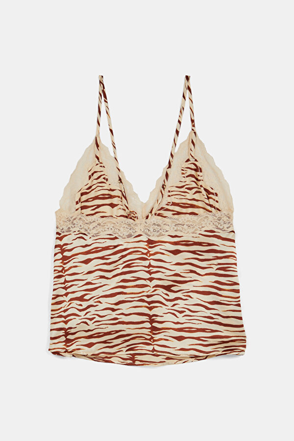 BROWN DESIGN FILLED SLEEVELESS SUSPENDER BLOUSE 2
