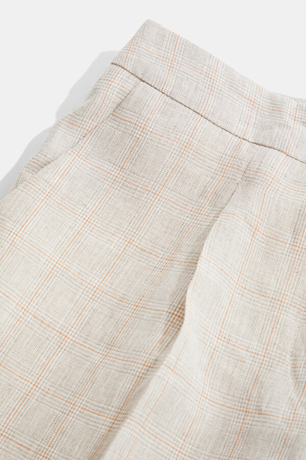 BEJ DESENLİ KETEN PANTOLON 7