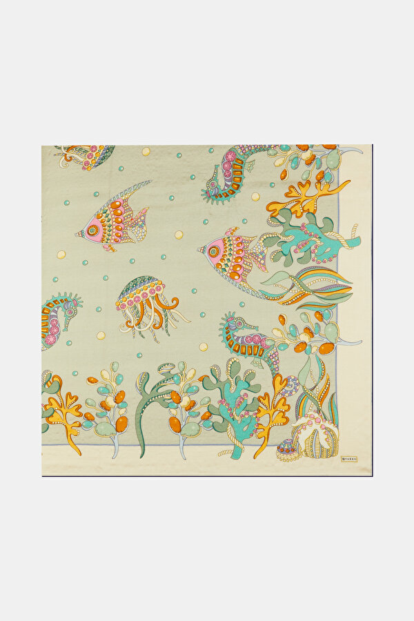 LIGHT GREEN ANIMAL FIGURED VOILE SILK SHAWL